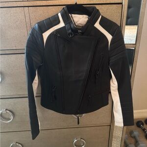Women's Black & White Leather Moto Jacket
